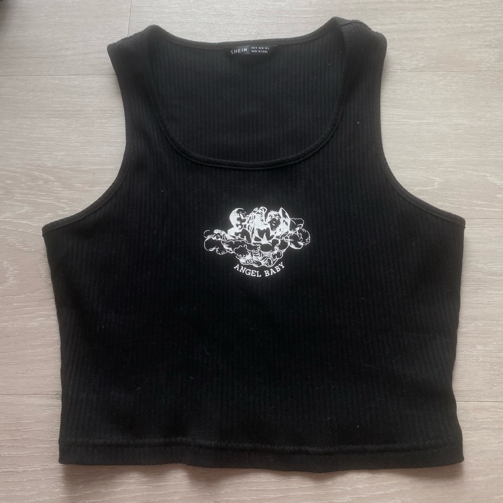 Black ribbed angel top